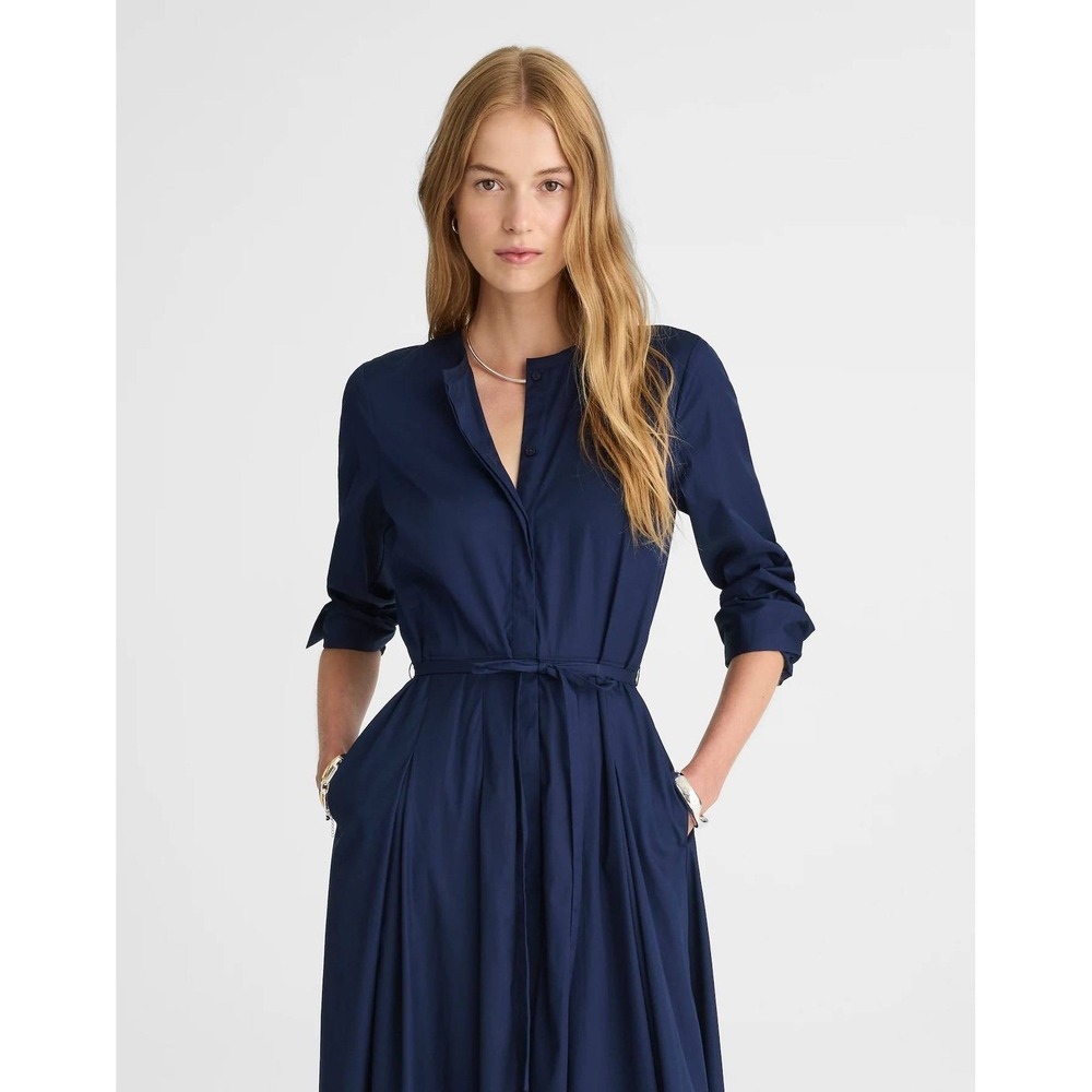 Madewell‎ Tie-Waist Midi Shirtdress Midnight Navy Blue Sz 16 Minimalist Preppy - Picture 2 of 9